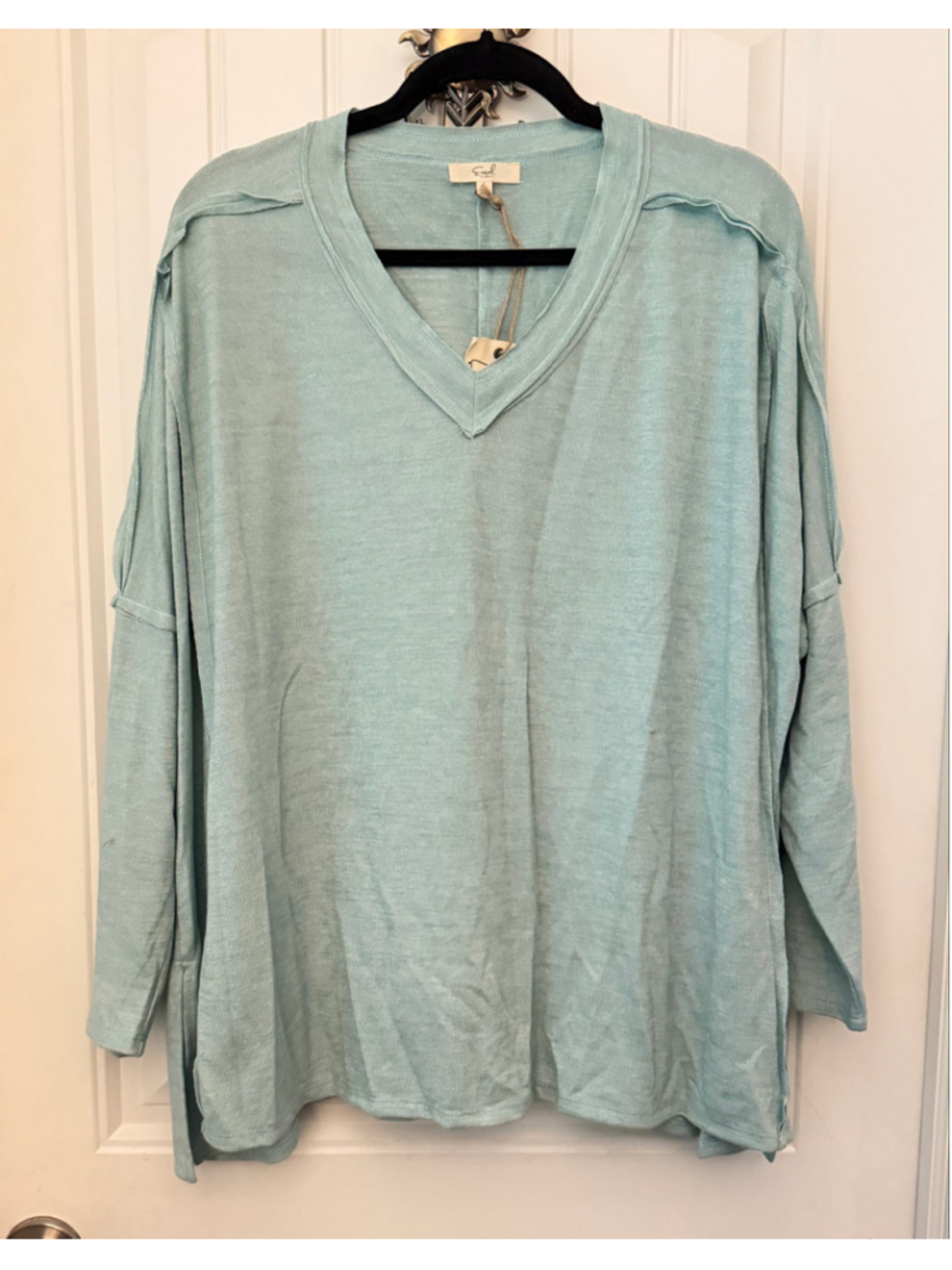 Easel Los Angeles Women’s Large Sage Blue Green V-Neck Oversized Top Super Soft